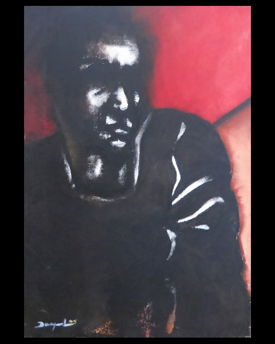 HOMME NOIR FOND ROUGE   1995 : PHILIPPE DARGENT - PEINTRE DESSINATEUR LIEGE