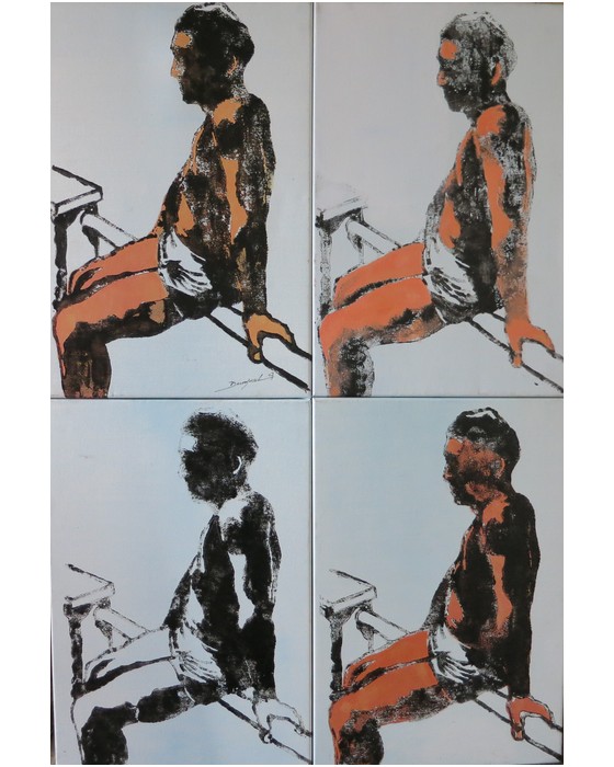 HOMME EN MAILLOT  4 PANNEAUX  2007 : PHILIPPE DARGENT - PEINTRE DESSINATEUR LIEGE