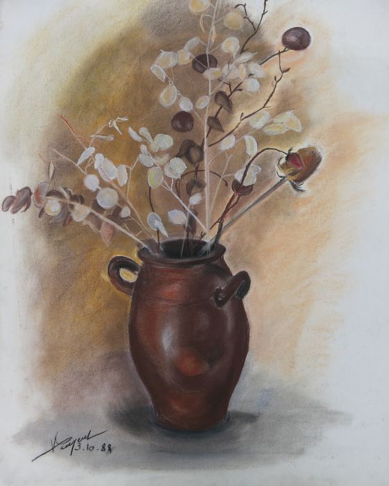 NATURE MORTE AU VASE BRUN : PHILIPPE DARGENT - PEINTRE DESSINATEUR LIEGE